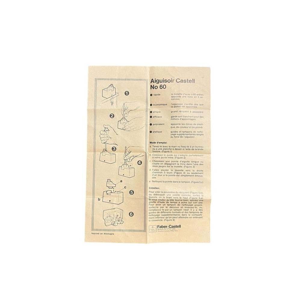 Vintage Faber Castell Lead Pointer No 60 Instruction Sheet- Printed In Germany